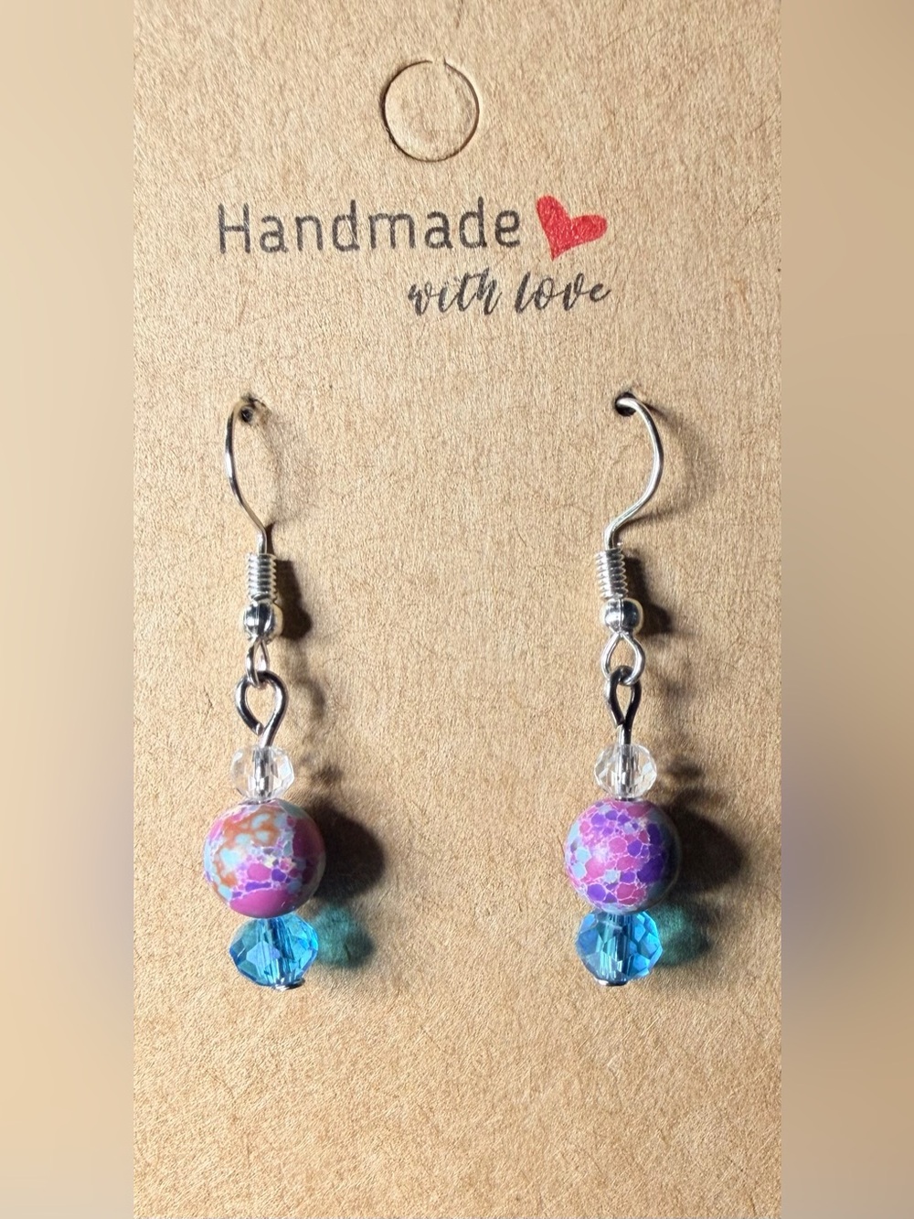 Handmade Purple & Turquoise Bead Drop Earrings by